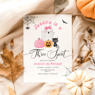 Tre Spirit Halloween-rosa-skämtflicka fyller år Inbjudningar
