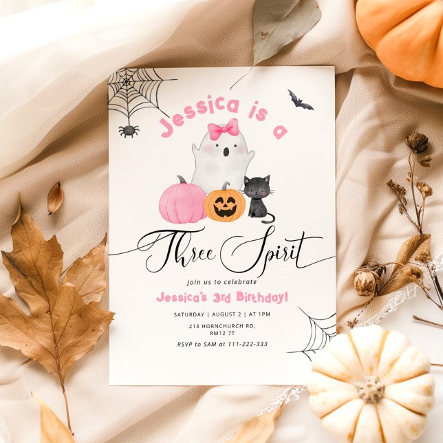 Tre Spirit Halloween-rosa-skämtflicka fyller år Inbjudningar (Skapare uppladdad)