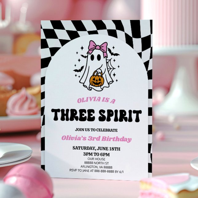 Tre Spirit Kuslig Båge Spöke 3-års Födelsedagsfest Inbjudningar (Skapare uppladdad)