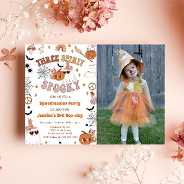 Tre spirit Spooky Cute Groovy Halloween Photo Inbjudningar