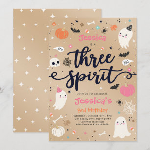 Tre Spirit Vintage Halloween Ghost 3 Birthday Inbjudningar