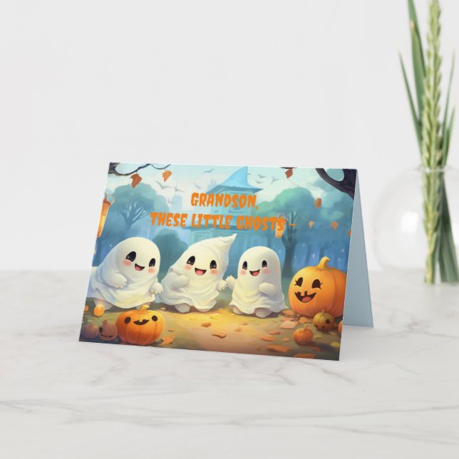 TRE SPÖKEN GRANDSON HALLOWEEN-KORT TACK KORT (Framsida)