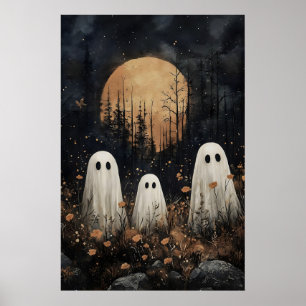 Tre spöken i fält med blomma, mörk akademia poster