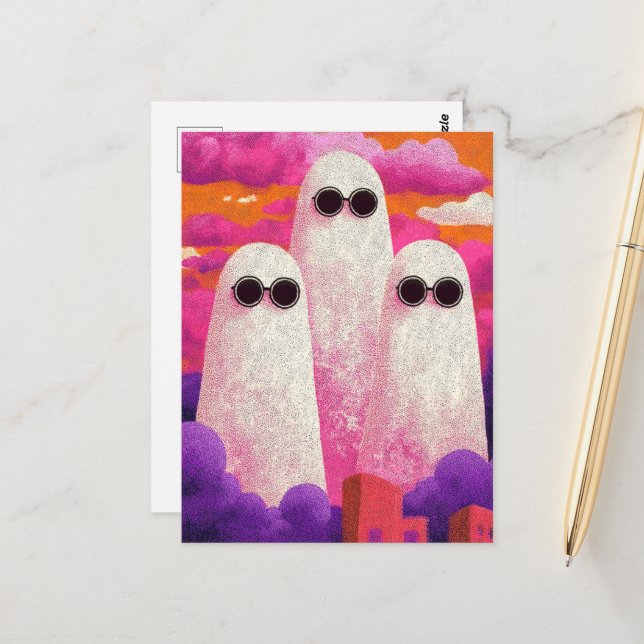 Tre Spöken i solglasögon i molnen Vykort (Fram/Back In Situ)