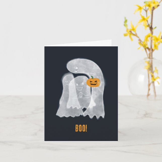 Tre spöken med en skrämmande pumpa! kort (Gul blomma)