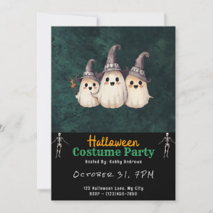 Tre Spöken Witch's Hats Black Halloween Inbjudningar