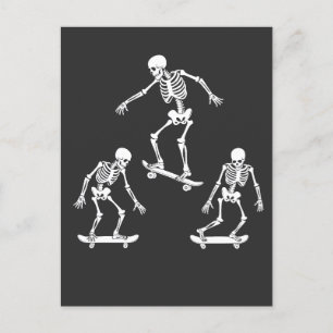 Tre spöklika skelett Halloween skateboard Vykort