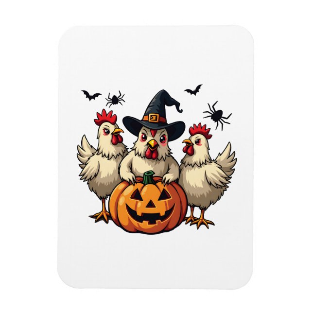 Tre Spooky Halloween Chickens Farmer Fall Witch Magnet (Vertikal)