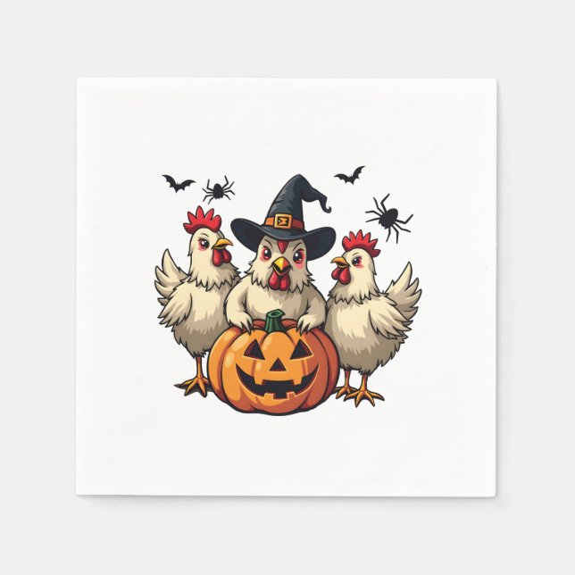 Tre Spooky Halloween Chickens Farmer Fall Witch Pappersservett (Framsidan)