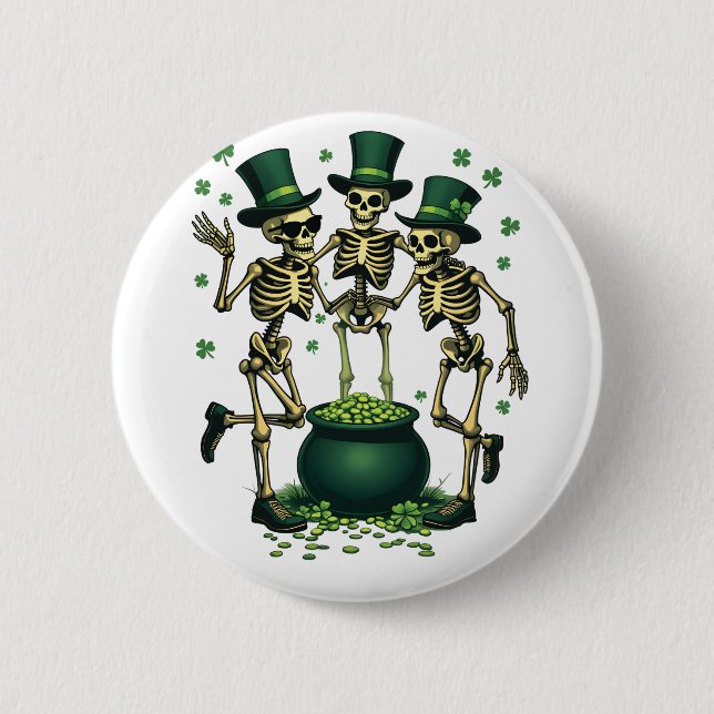Tre Spooky Halloween Irish Skeleton Dancing Knapp (Framsida)
