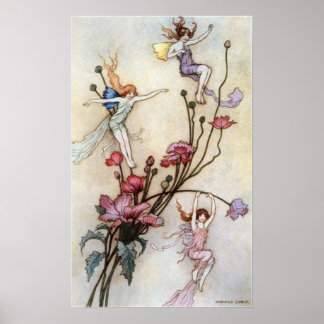 Tre spritar fyllda med Joy av Warwick Goble Poster