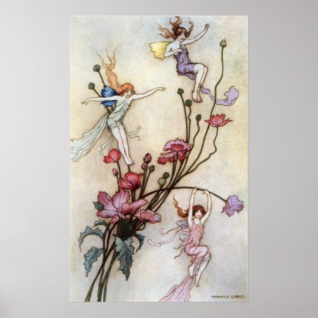 Tre spritar fyllda med Joy av Warwick Goble Poster (Framsidan)