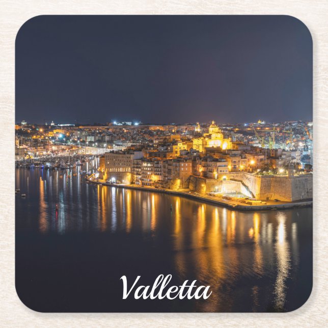 Tre städer på Malta nattetid Underlägg Papper Kvadrat (Framsidan)