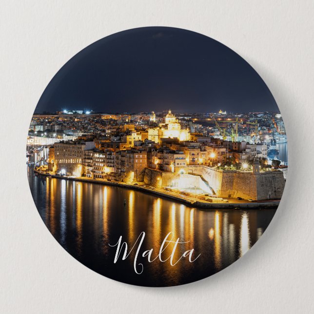 Tre städer på Malta på natten Knapp (Framsida)