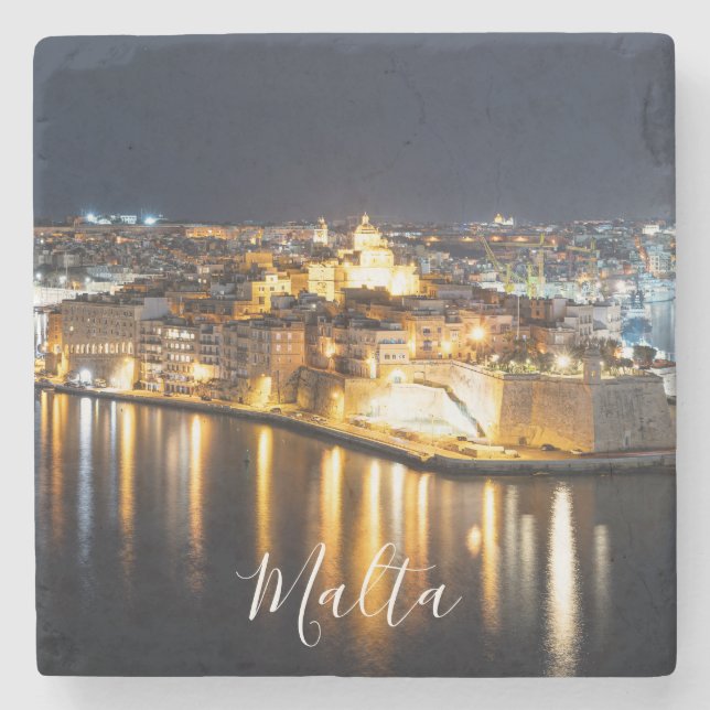 Tre städer på Malta på natten Stenunderlägg (Framsidan)