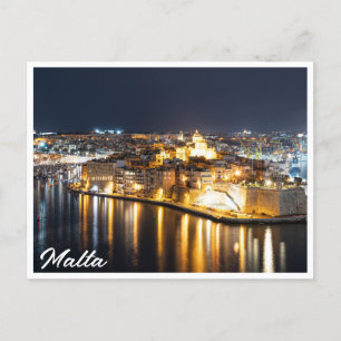 Tre städer på Malta på natten Vykort