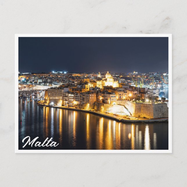 Tre städer på Malta på natten Vykort (Framsida)