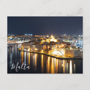 Tre städer på Malta på natten Vykort