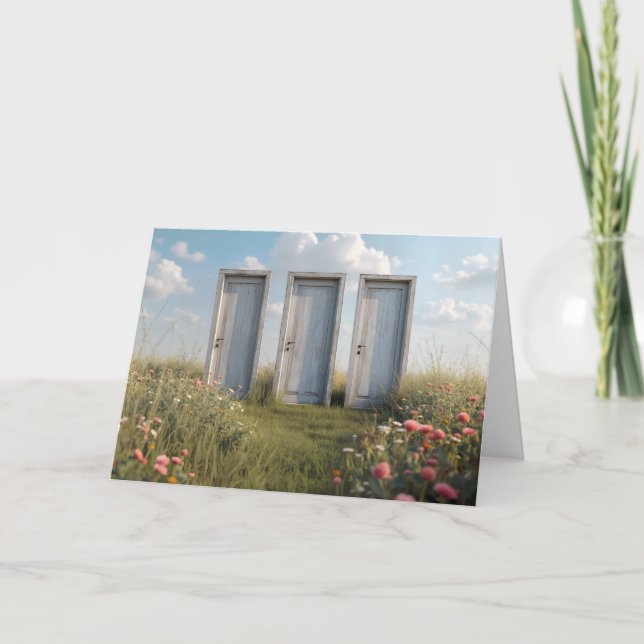 Tre stängda dörrar för att tänka på dig kort (Framsida)