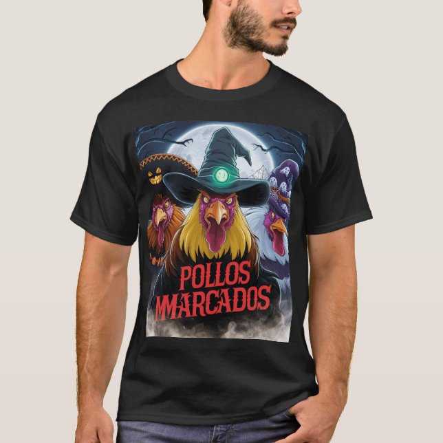 tre starka och färgstarka krigare i tupp, var och  t shirt (Framsida)