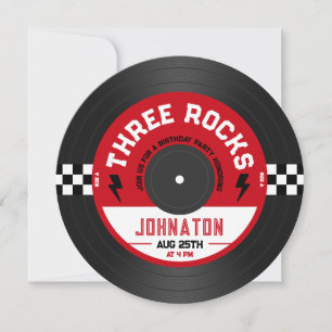Tre Sten vinylpocka i rullgardin 3:e födelsedagen Inbjudningar