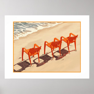 Tre strandstolar i orangen poster