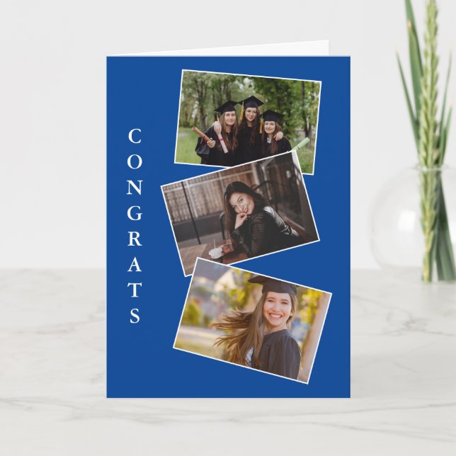 Tre studenten-grattisar blått kort (Framsida)