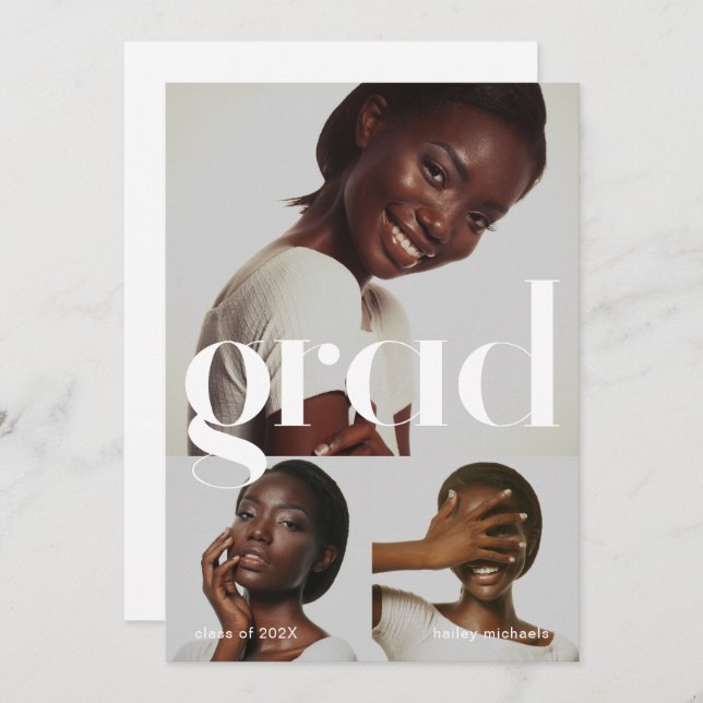 Tre Studentfester för Photo Collage Black White Inbjudningar (Fram/baksida)