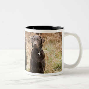 Tre svart Labrador retrievers Två-Tonad Mugg