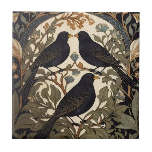 Tre svarta fåglar William Morris Inspired Kakelplatta