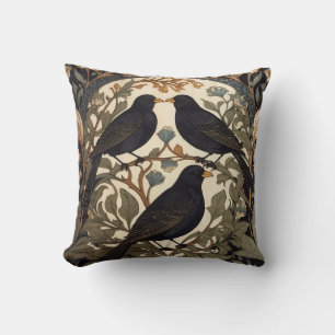 Tre svarta fåglar William Morris Inspired Kudde