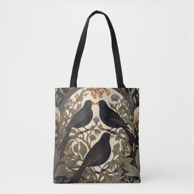 Tre svarta fåglar William Morris Inspired Tygkasse (Framsida)