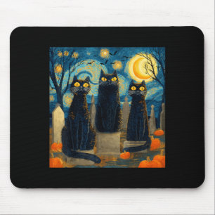 Tre svarta katt stjärnklar natt Van Gogh pumpor Musmatta