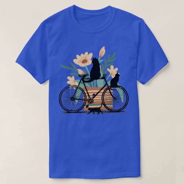 Tre Svarta katter, en cykel och en pricka med blom T Shirt (Design framsida)