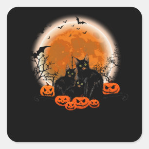 Tre svarta katter - Halloween Fyrkantigt Klistermärke