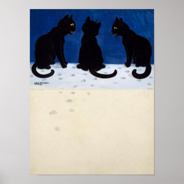 Tre Svarta katter i Snö av Louis Wain Poster (Framsidan)