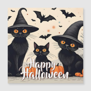Tre Svarta katter med hattar på Halloween