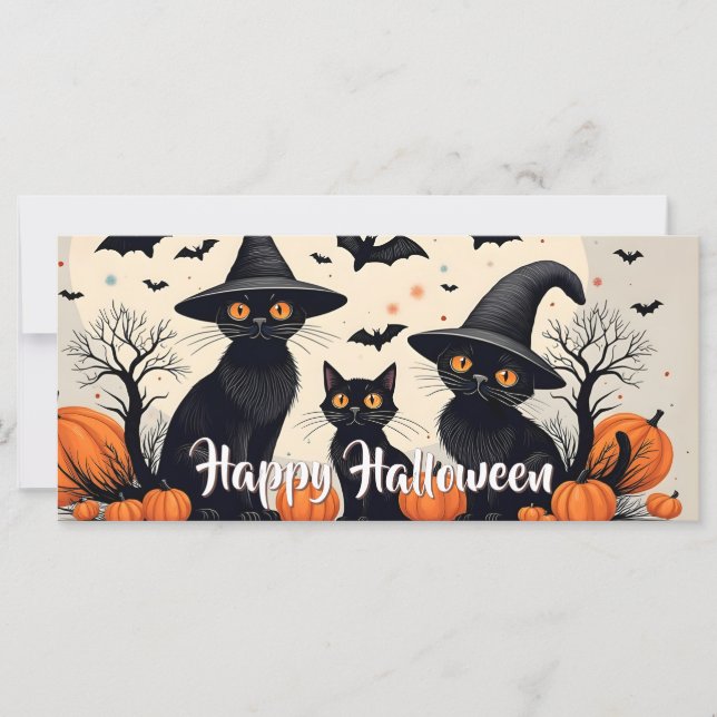 Tre Svarta katter med hattar på Halloween (Framsida)