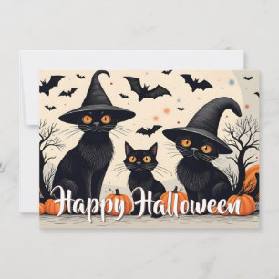 Tre Svarta katter med hattar på Halloween