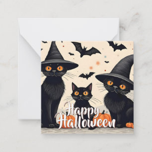 Tre Svarta katter med hattar på Halloween Anteckningskort