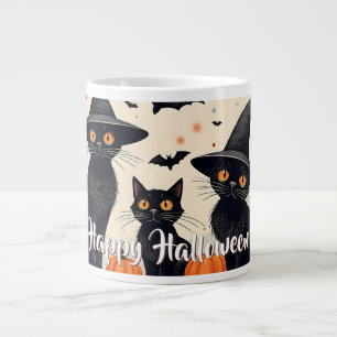 Tre Svarta katter med hattar på Halloween Jumbo Mugg