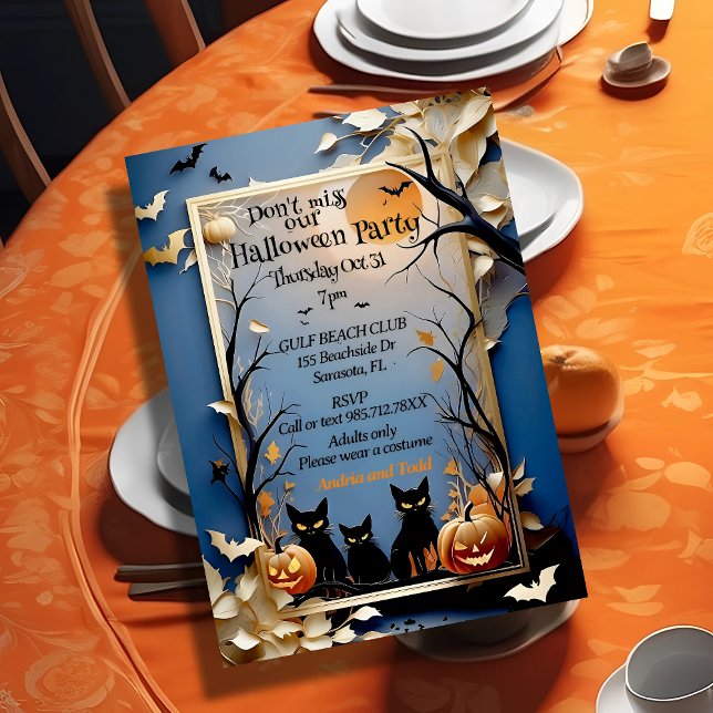 Tre svarta katter-pooky visical Halloween Inbjudningar (Skapare uppladdad)