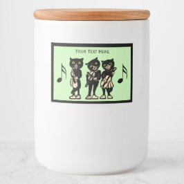 Tre Svarta katter som spelar musikinstrument Mat Etiketter