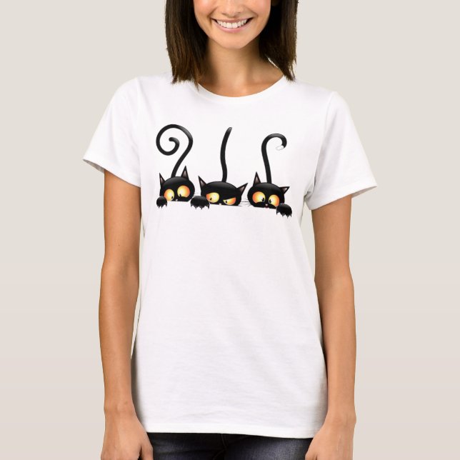 tre svarta katter t shirt (Framsida)