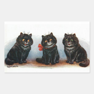 Tre Svarta katter Vintage Illustration Louis Wain Rektangulärt Klistermärke