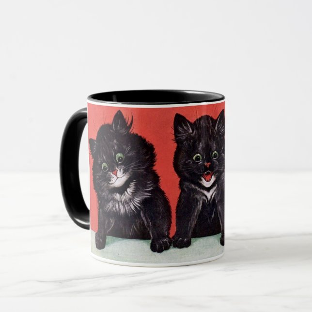 Tre svarta kittens målning av Louis Wain Mugg (Framsida vänster)