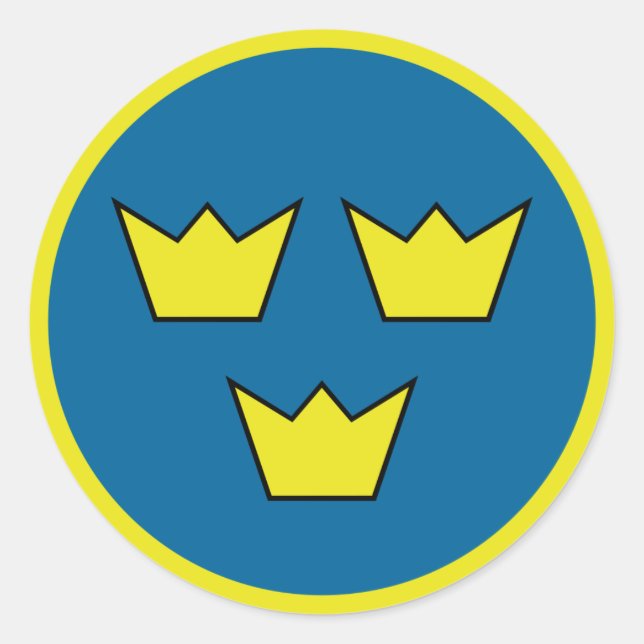Tre svenska Emblem i Krona Runt Klistermärke (Framsida)