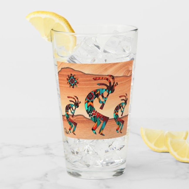 Tre sydvästra Kokopelli Glass Glaskopp (Framsida Ice)