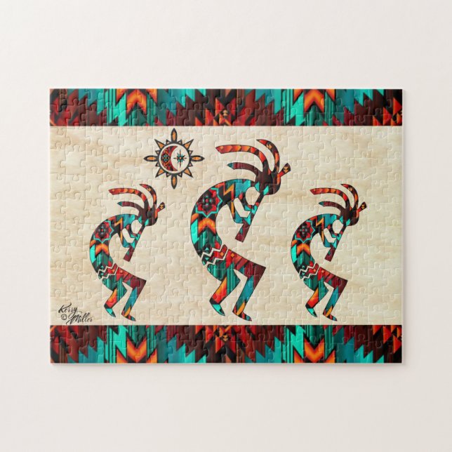 Tre sydvästra Kokopelli Jigszle Puzzle Pussel (Horisontell)