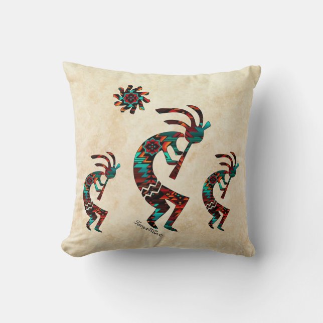 Tre sydvästra Kokopelli Kudde (Framsida)
